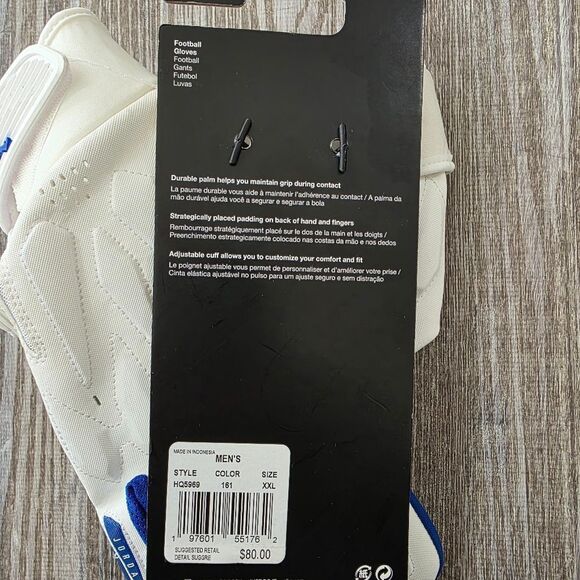 Nike Jordan D-Tack 6.0 White/Signal Blue Football Gloves HQ5969-161 Size 2XL XXL - Picture 8 of 9